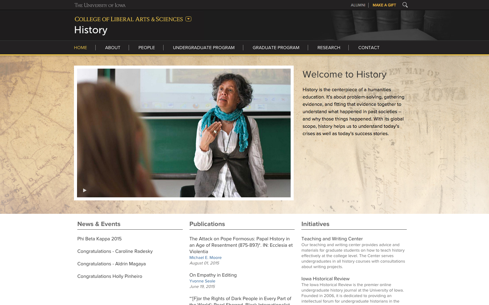 Image of the University of Iowa's History Department website