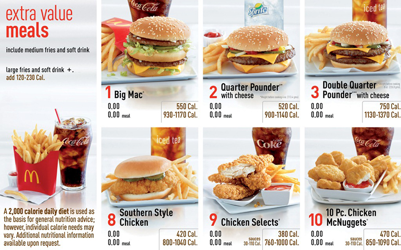 Example of new digital menus found in a McDonalds fast food restaurant