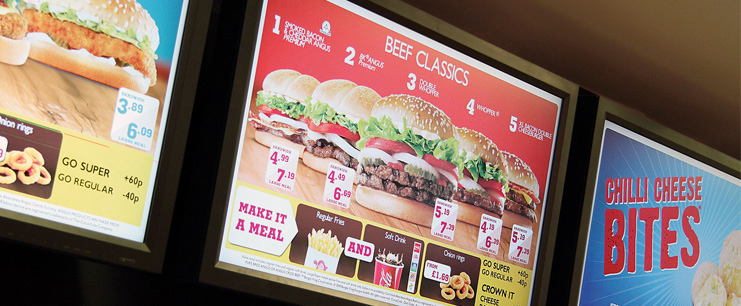 Example of new digital signage found in a Burger King fast food restaurant