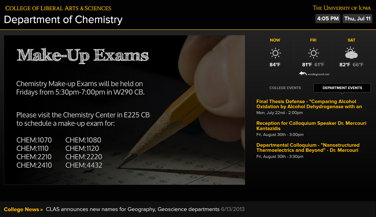 Snapshot of the Department of Chemistry's digital signage