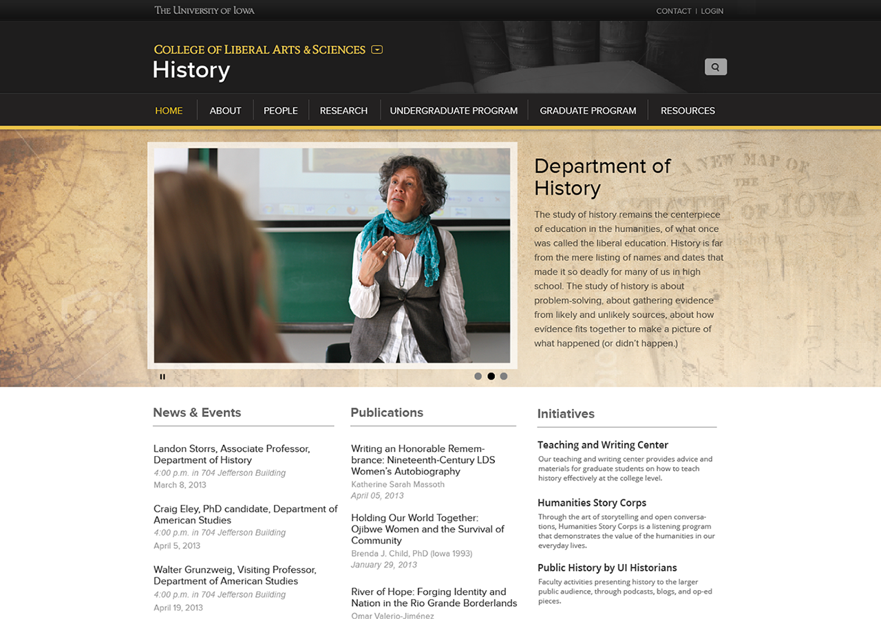 Image of the University of Iowa's History Department website