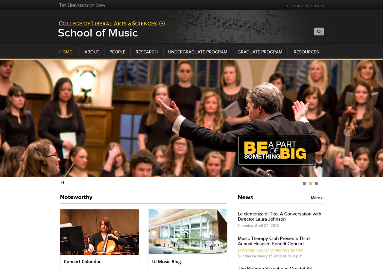 Image of the University of Iowa's School of Music website